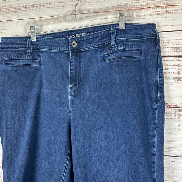 Womens Lands End Mid Rise Trouser Jeans Wide Leg Dark Wash Ankle Stretch Sz 20W - Picture 2 of 9